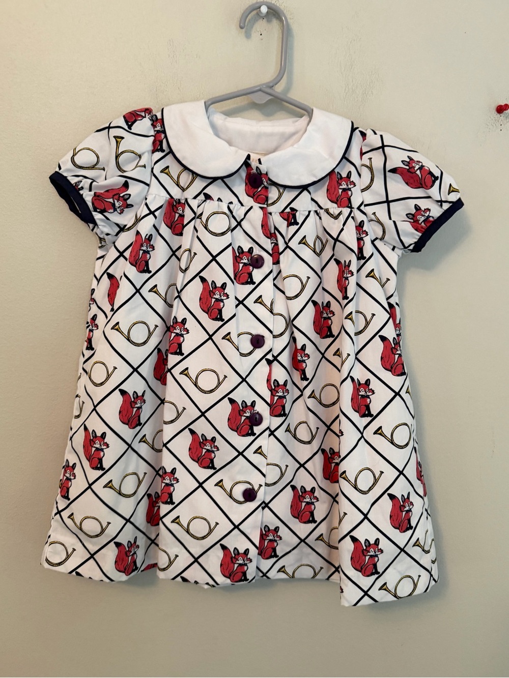 The Beaufort Bonnet Company White Fox Print Dress with Peter Pan Collar